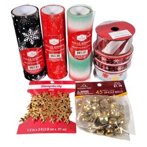 Christmas‎ Craft Supplies Lot Ribbon Tulle Bells Snowflakes Red Green Black Gold